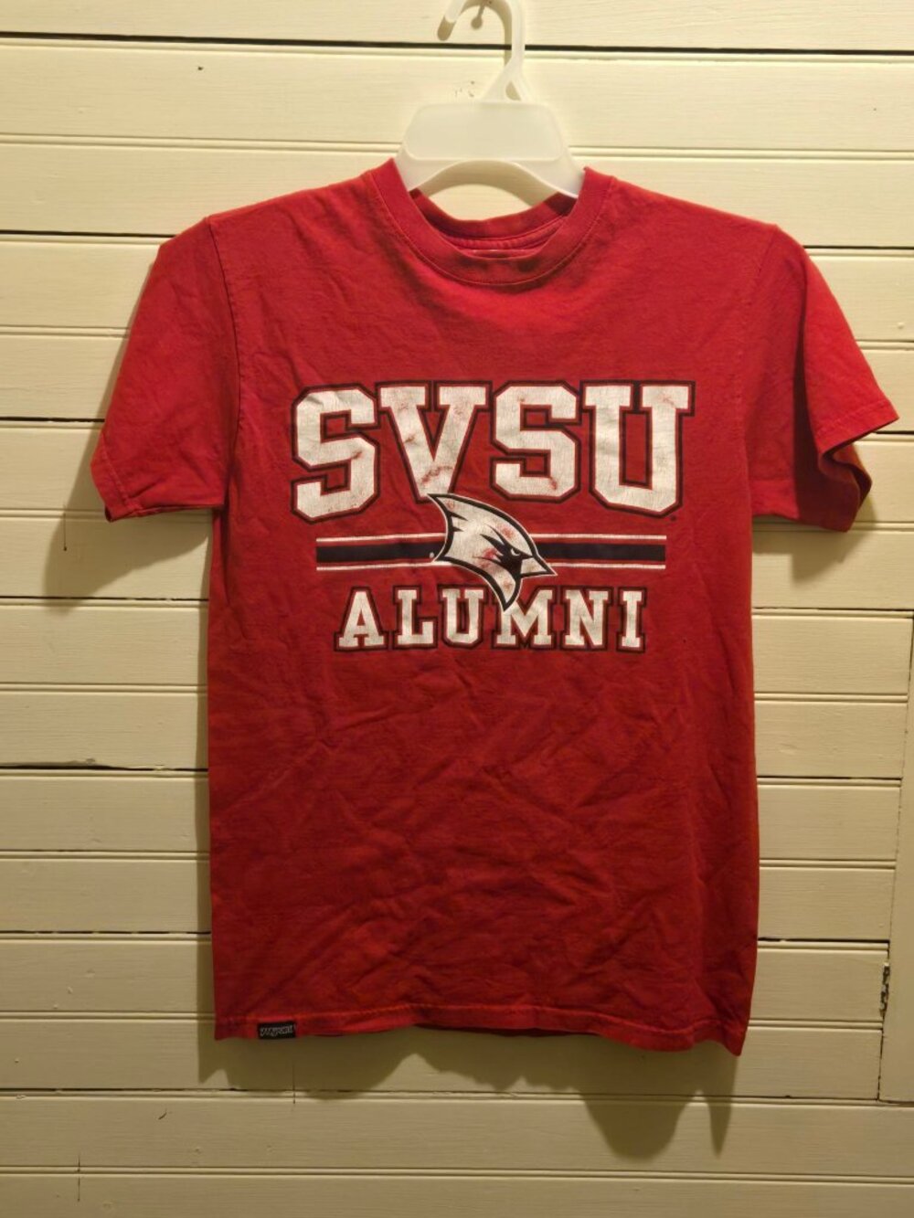 JanSport Shirt Mens S SVSU Alumni Red Short Sleeve Graphic Tee Worn Print